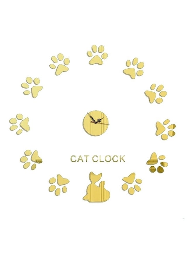 Generic - 3D Acrylic Material Removable Cat Paw Print Pattern Wall Clock Yellow - Image 1