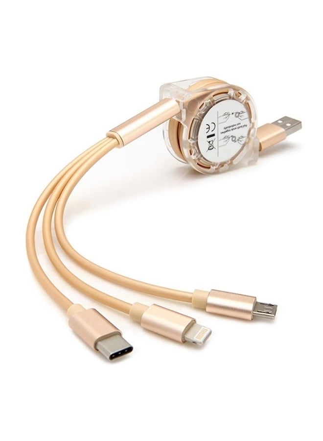3 In 1 Universal Stretchable 3A Fast Charging Cable, For Iphone / Android / Samsung / Huawei / Xiaomi / Oppo / Vivo Gold  - Image 1
