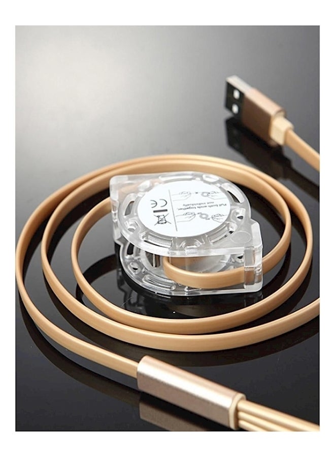 3 In 1 Universal Stretchable 3A Fast Charging Cable, For Iphone / Android / Samsung / Huawei / Xiaomi / Oppo / Vivo Gold  - Image 2
