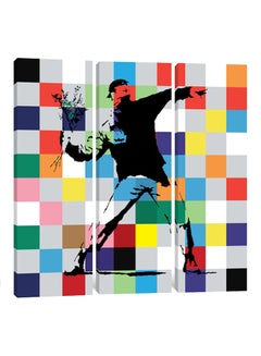 3-Piece Canvas Print Banksy Rage, Flower Thrower Color Dots Wall Art Multicolour 100 x 100 x 3.5cm