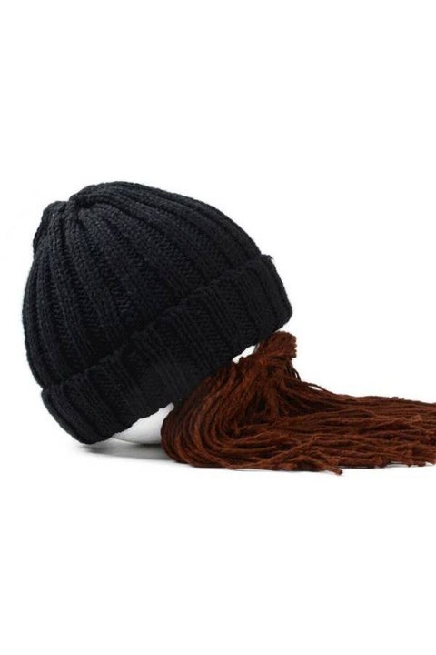 Wool Beanie With Beard Costume Accessory Set M
