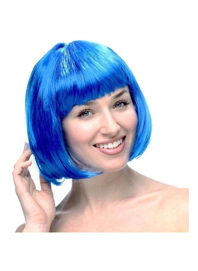 شعر مستعار قصير من ألياف صناعية بنمط قصير وبتصفيفة بوب أزرق