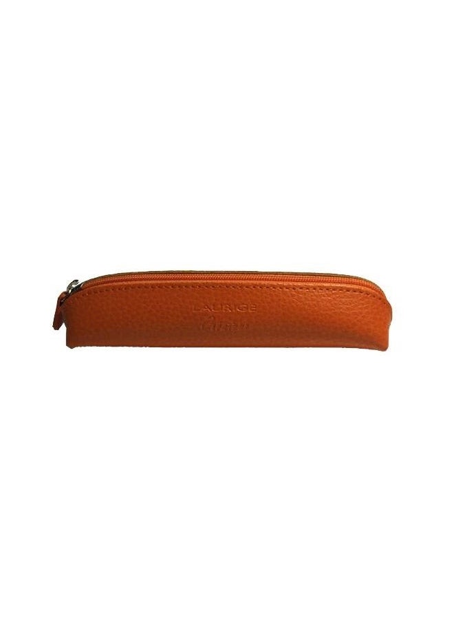 Leather Pencil Case With Zipper Orange