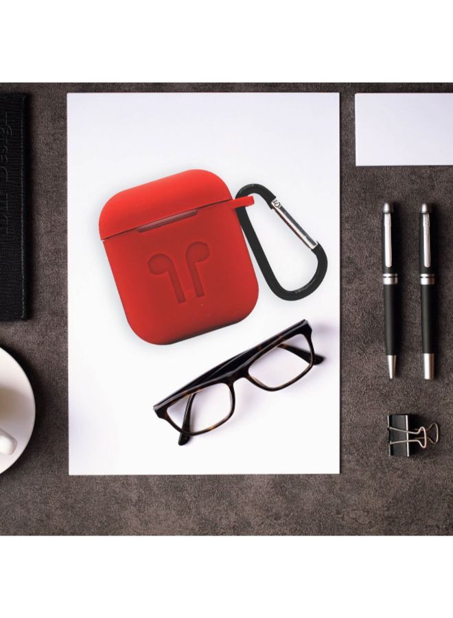 Generic - Thickened Silicone Protective Case For AirPods With Carabiner Red - Image 1