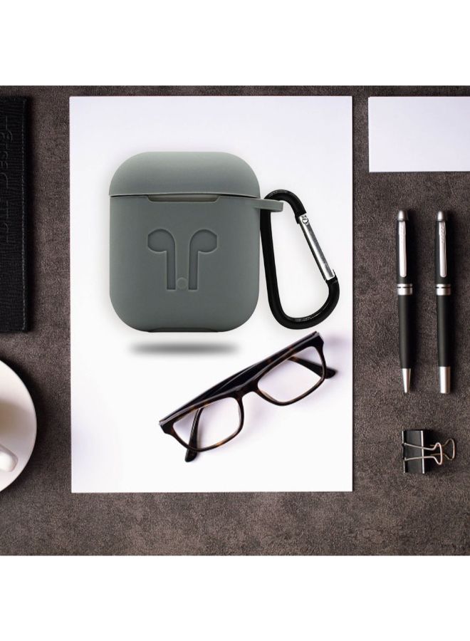 Thickened Silicone Protective Case For AirPods With Carabiner Grey - Image 2