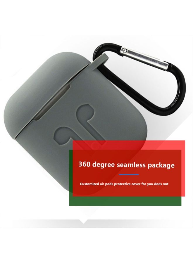 Thickened Silicone Protective Case For AirPods With Carabiner Grey - Image 3