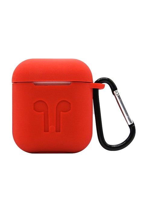 Thickened Silicone Protective Case For AirPods With Carabiner Red
