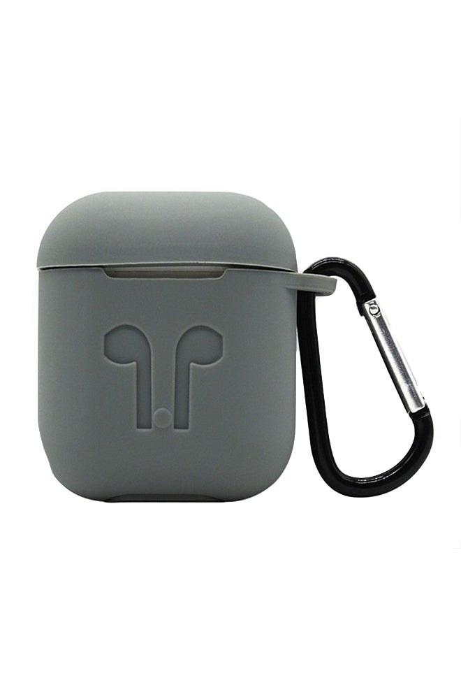 Thickened Silicone Protective Case For AirPods With Carabiner Grey - Image 1