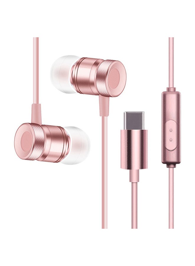 Generic USB Type-C In-Ear Metal Headphone With Mic For Letv Rose Gold  - Image 1