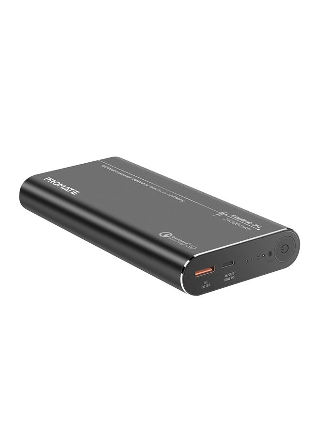 باور بنك كابتل-24 للابتوب بمنفذ USB-C بسعة عالية للغاية 240000 مللي أمبير/ ساعة وبتكنولوجيا الشحن السريع 3.0 من كوالكوم بمنفذي شحن لتوصيل الطاقة USB ومنفذ Type-C للابتوب ماك بوك برو، آيفون XS ماكس، آي باد برو، لون أسود 24000.0 mAh أسود