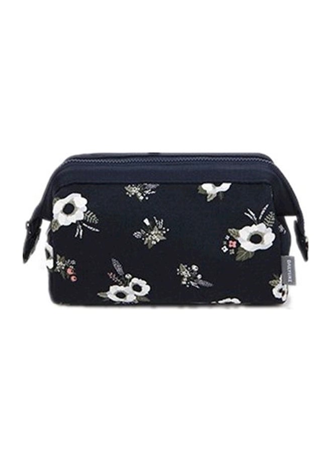 Printed Cartoon Floral Cosmetic Toiletry Bag Black - Image 1