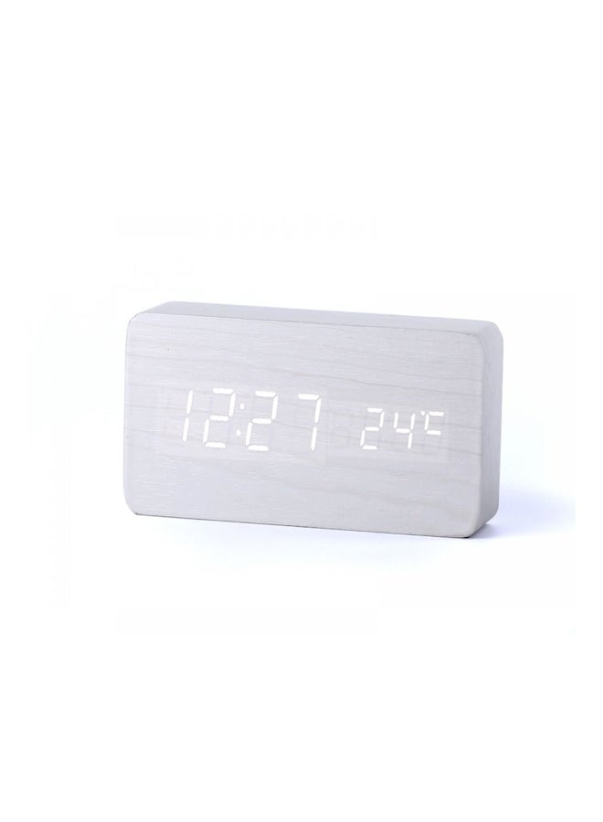 Led Wood Grain Alarm Clock White 15x7x4centimeter - Image 1