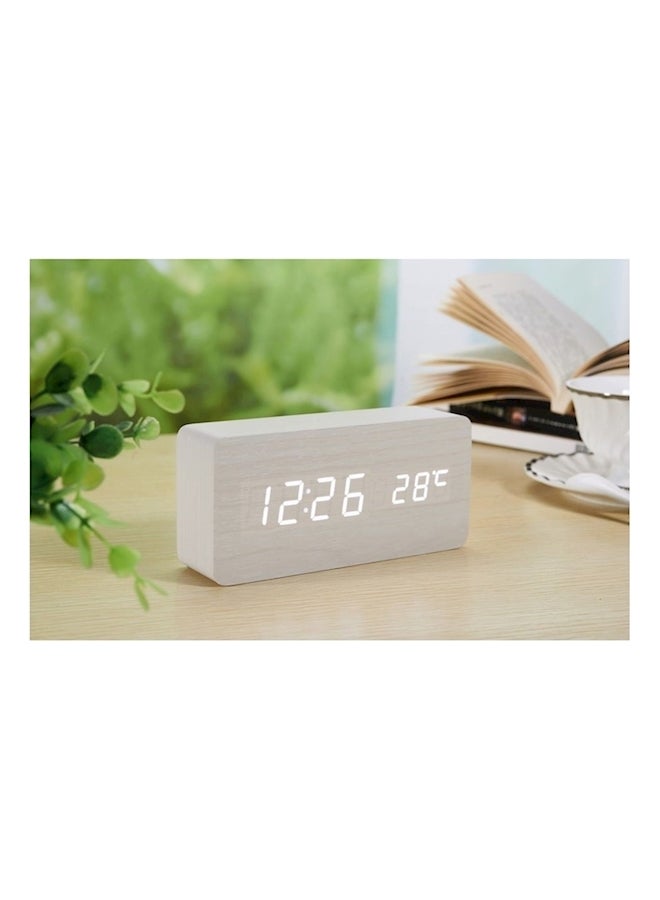Led Wood Grain Alarm Clock White 15x7x4centimeter - Image 2