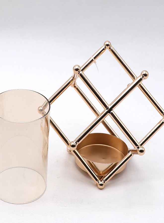 GLOVALHOME Metallic Pillar Candle Holder Gold/Clear 24 x 24 x 21cm - Image 2