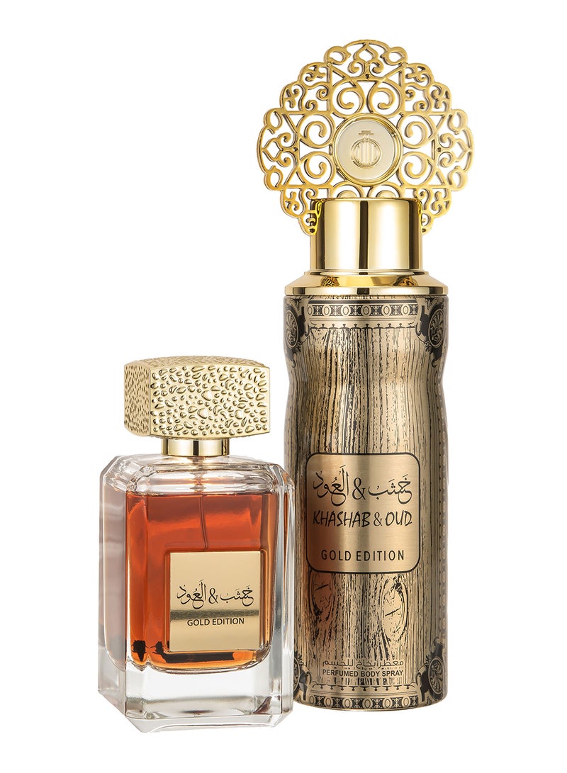 ARABIYAT - Khashab & Oud Gold Edition Gift Set Eau De Parfume 100ml +Perfume Spray 200ml - Image 1