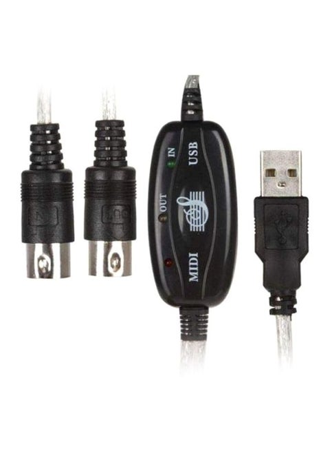 USB To MIDI Keyboard Interface Converter Cable Black/Silver