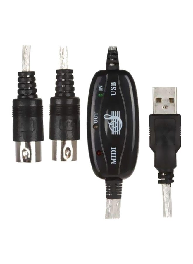 USB To MIDI Keyboard Interface Converter Cable Black/Silver - Image 1