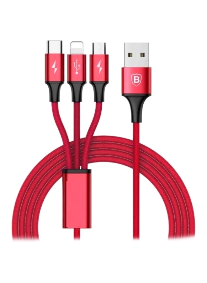 3-In-1 Multi USB Charger Charging Cable Cord Red/Silver