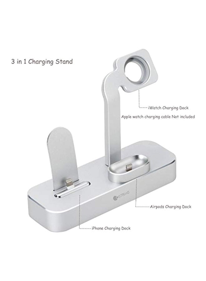 Coteetci - Desktop Docking Station For Apple iPhone X/8/8 Plus/7/7 Plus With Charging Cradle For iWatch 1/2/3 And AirPods Silver - Image 1