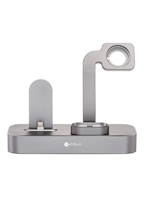Desktop Docking Station For Apple iPhone X/8/8 Plus/7/7 Plus With Charging Cradle For iWatch 1/2/3 And AirPods Silver