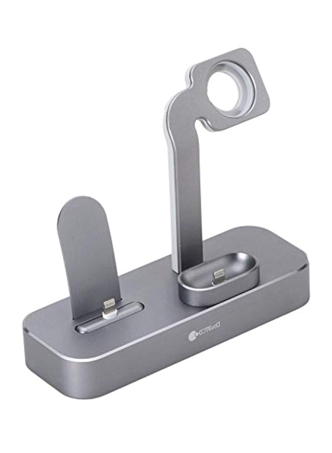 Coteetci - Desktop Docking Station For Apple iPhone X/8/8 Plus/7/7 Plus With Charging Cradle For iWatch 1/2/3 And AirPods Silver - Image 1