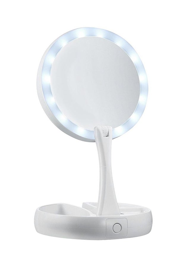 Generic Round Shape Foldable LED Makeup Mirror White  - Image 1