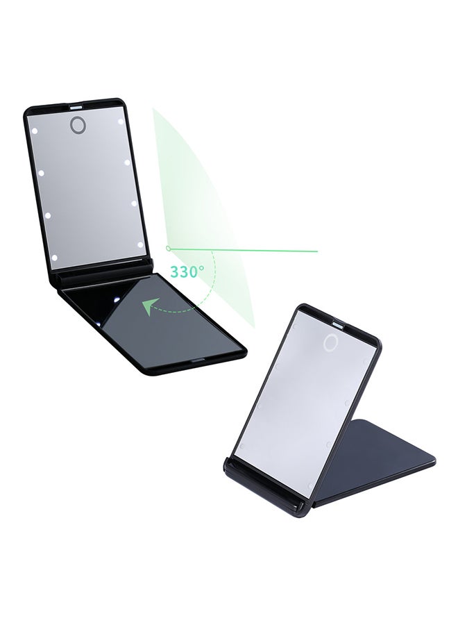 مرآة مكبرة قابلة للطي ومزودة بعدد 8 لمبات LED وبطارية أسود - Image 3