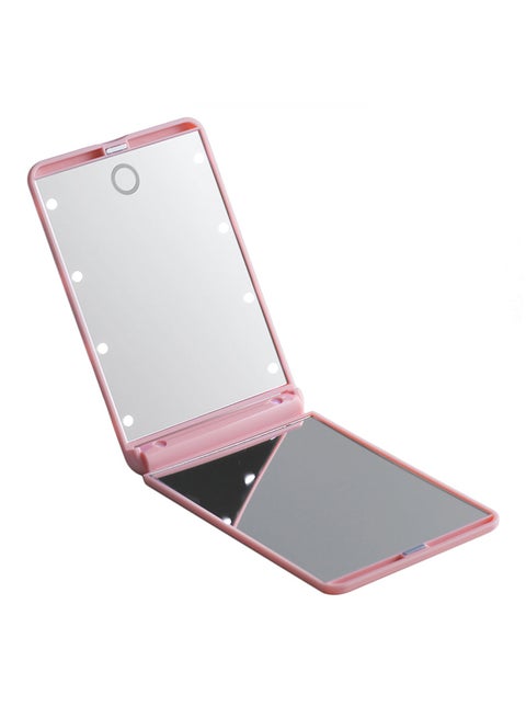 Folding 8 LED Lighted Magnification Mirror With Battery Pink