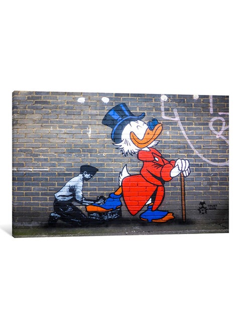 Banksy Stencil Duck Canvas Print Wall Art Multicolour 100x67x3.5cm