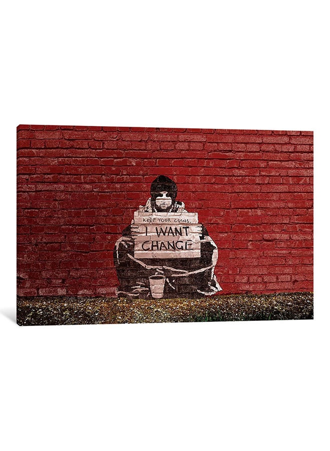 CanvasBy Banksy Keep Your Coins. I Want Change Canvas Print Wall Art Multicolour 50x33x3.5cm  - Image 1
