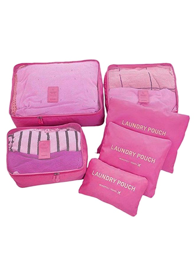 6-Piece Travel Packing Laundry Bag Set Hot Pink