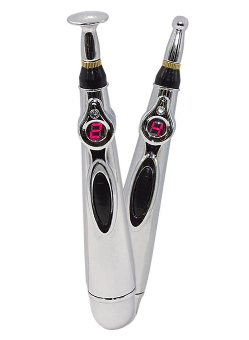 Generic 2-Piece Electric Laser Therapy Massage Pen Silver/Black 120grams