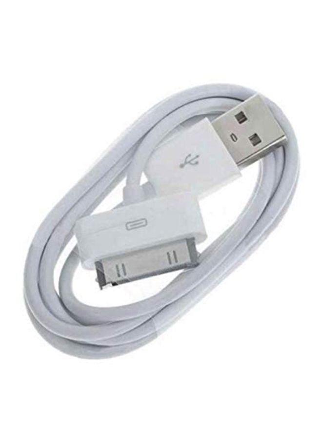 كابل USB لمزامنة البيانات مزود بعدد 30 دبوساً لأجهزة أبل آيفون 4/ 4S/ آي باد/ آي بود أبيض