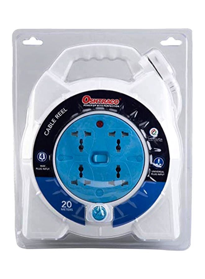 اوشتراكو بكرة كابل تمديد طاقة مزودة بعدد 4 مقابس أبيض/أزرق