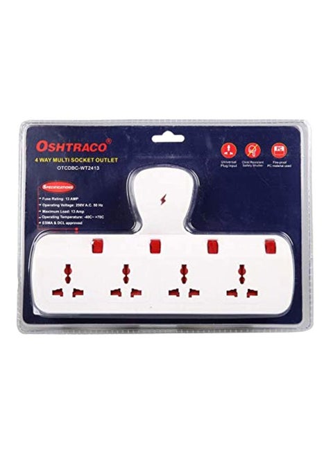T-Shaped 4 Way Switched Socket White