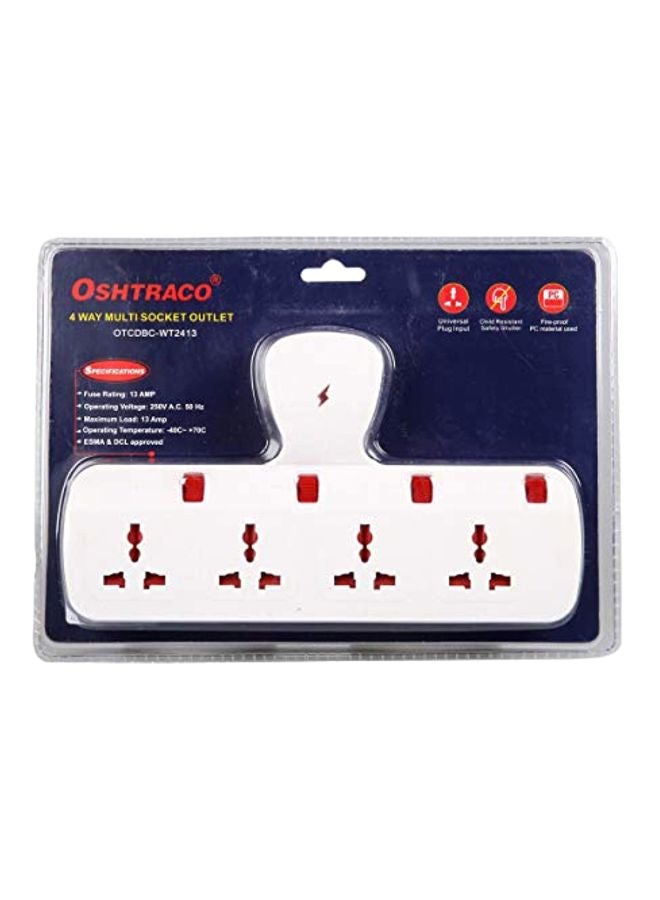OSHTRACO T-Shaped 4 Way Switched Socket White 