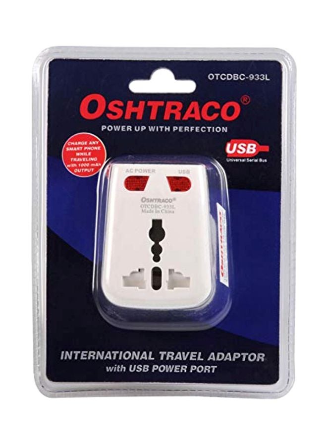 OSHTRACO Surge Protector International Travel Adaptor White