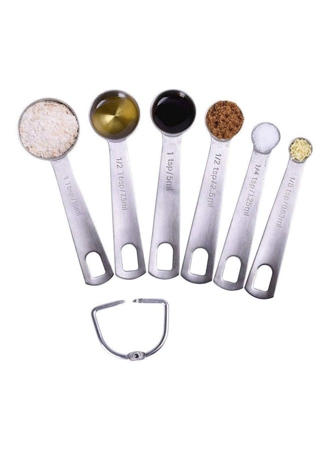 6-Piece Measuring Spoon Set With D-Ring Holder Silver - Image 1
