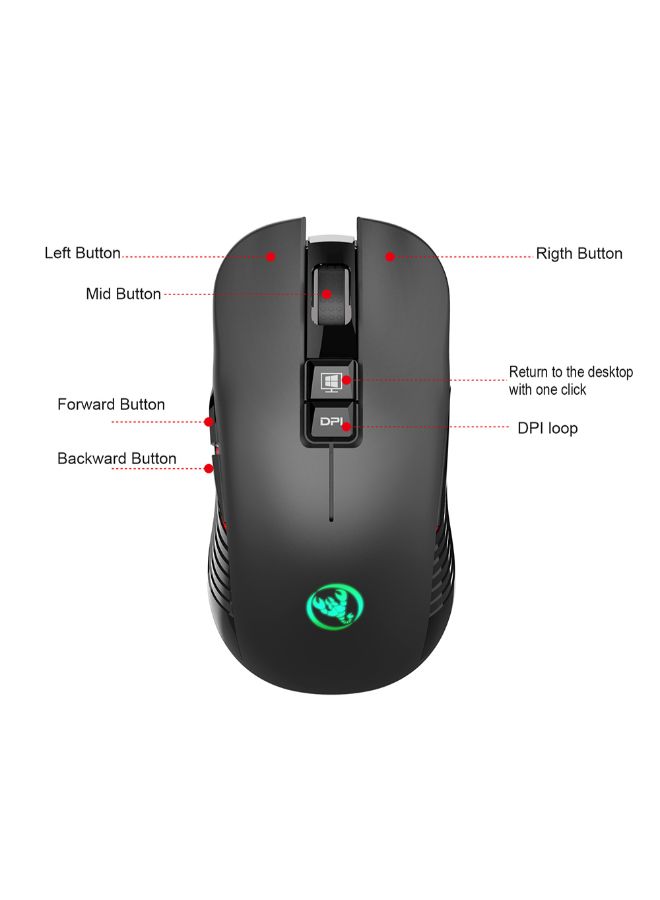 HXSJ - T30 Wireless Gaming Optical Mouse Black - Image 1