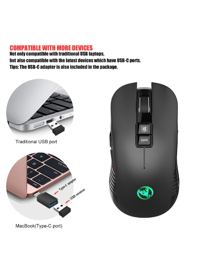 HXSJ - T30 Wireless Gaming Optical Mouse Black - Image 1