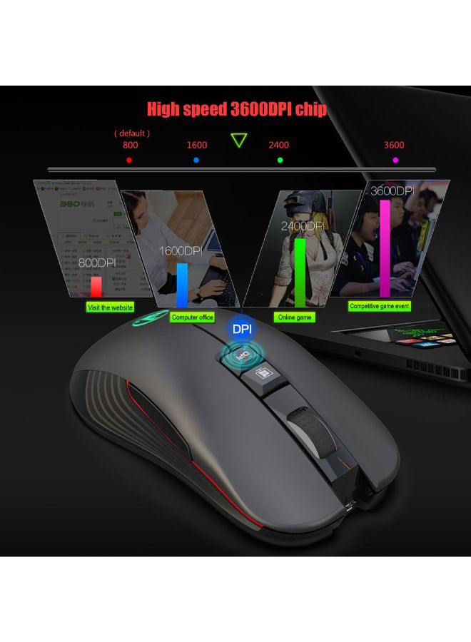 HXSJ - T30 Wireless Gaming Optical Mouse Black - Image 1