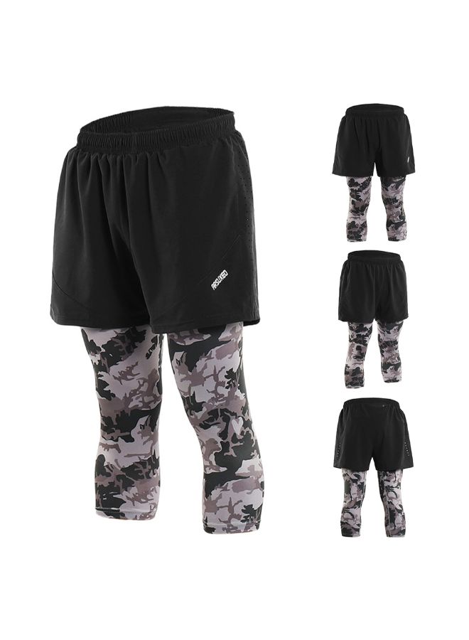 ARSUXEO 2-In-1 Breathable Running Capri Pants With Shorts M  - Image 4