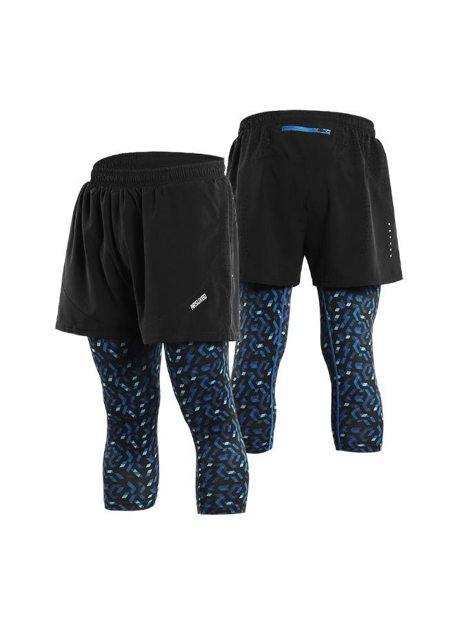 ARSUXEO 2-In-1 Breathable Running Capri Pants With Shorts M  - Image 3