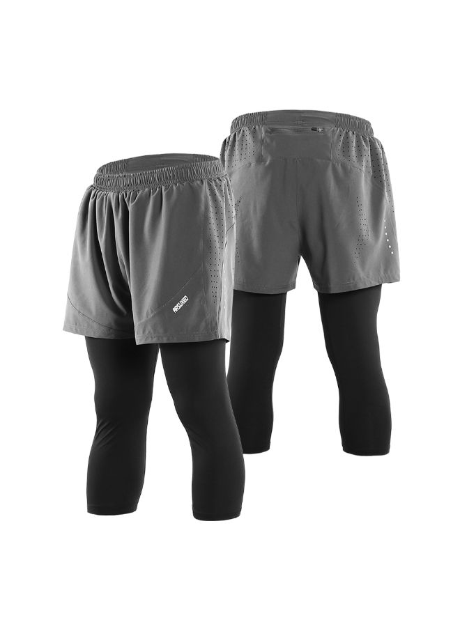 ARSUXEO 2-In-1 Breathable Running Capri Pants With Shorts L  - Image 3