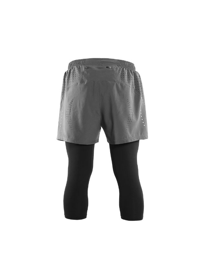 ARSUXEO 2-In-1 Breathable Running Capri Pants With Shorts L  - Image 2