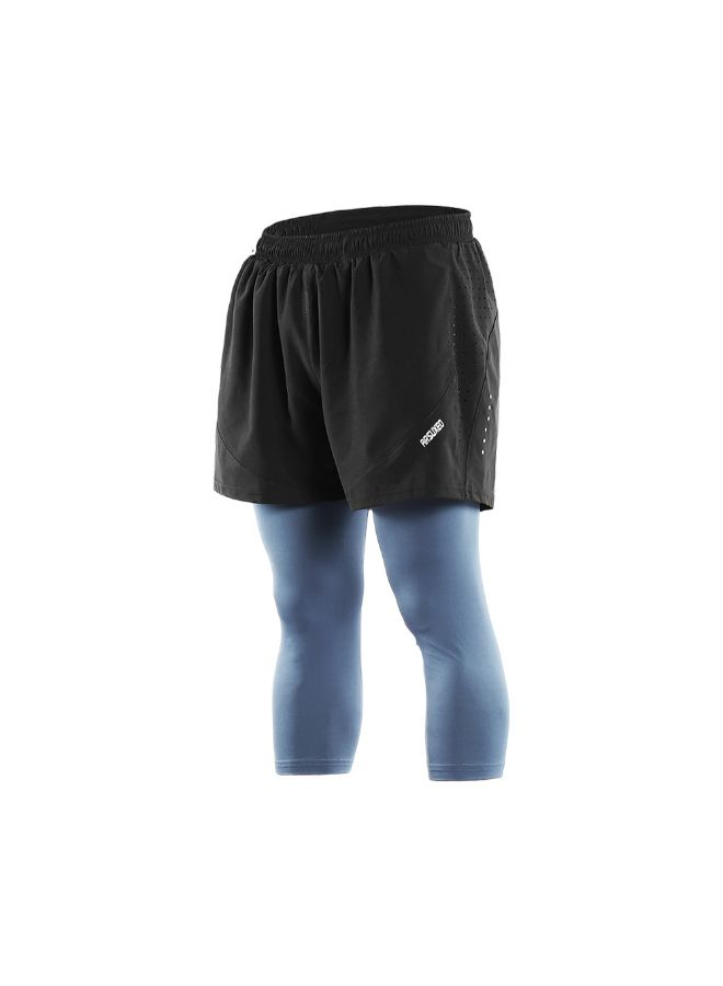 ARSUXEO 2-In-1 Breathable Running Capri Pants With Shorts M  - Image 3
