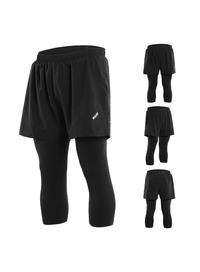ARSUXEO - 2-In-1 Breathable Running Capri Pants With Shorts S - Image 1