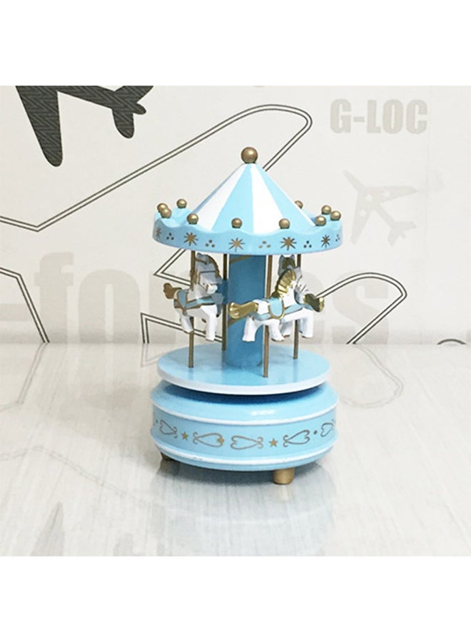 Wooden Merry-Go-Round Carousel Music Box Kids Toys Gift Wind-Up Musical Box Blue 19centimeter  - Image 3