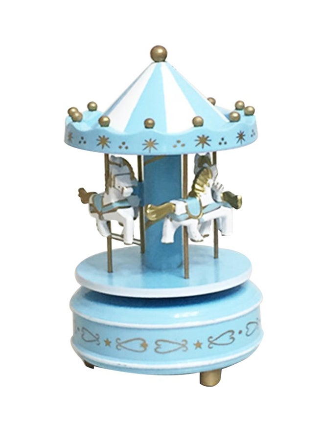 Wooden Merry-Go-Round Carousel Music Box Kids Toys Gift Wind-Up Musical Box Blue 19centimeter  - Image 1