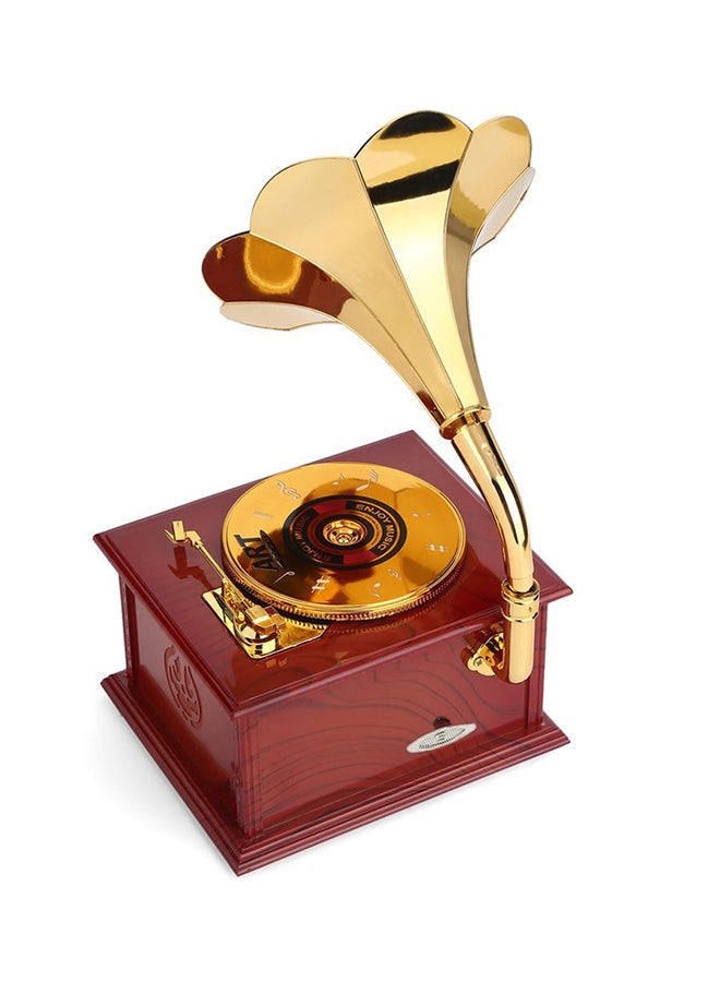 Gramophone Shaped Music Box Vintage Romantic Hand Crank Type Gift Present Brown 13centimeter  - Image 1